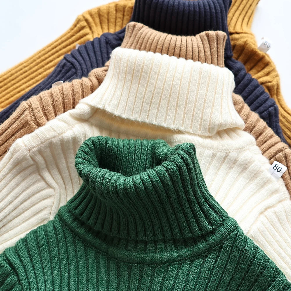 Kids Sweaters Solid Girls Sweater Brief Boys Pullover Turtleneck Knitwear