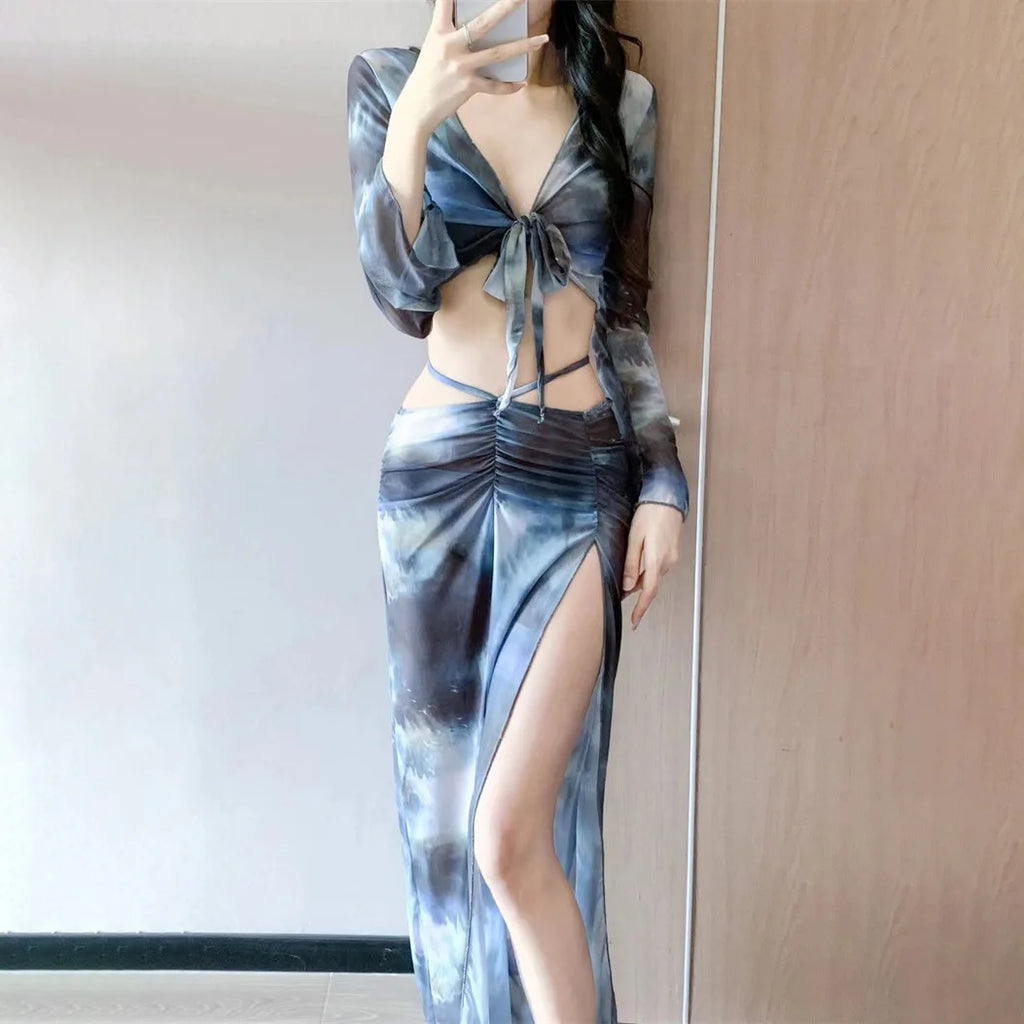 Bikini Swimsuit Women's Hot Sale Of The Season New Separate Four-piece Long Skirt Sexy Slimming Hot Spring Bathing Suit for V...