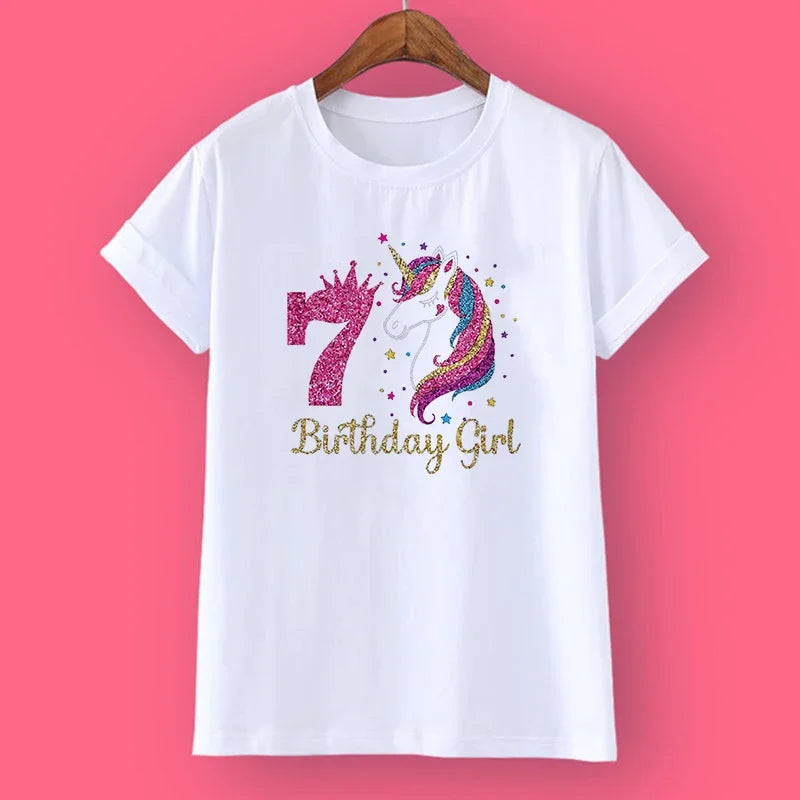 Unicorn Birthday Shirt 1-12 Birthday T-Shirt  Wild Tee Girls Party T Shirt Unicorn Theme Clothes Kids Gifts  Fashion Tops Tshirt