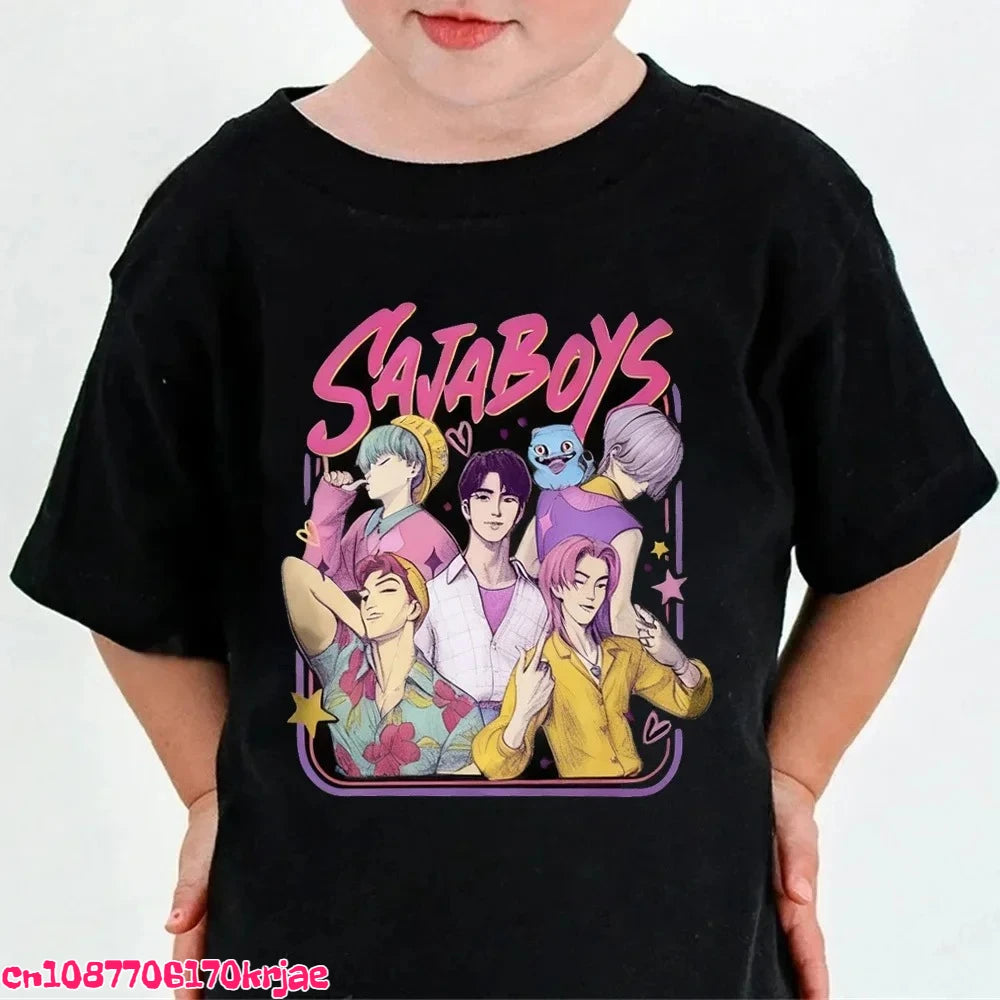 Hot Kpop Demon Hunters Children's T Shirt Short Sleeve Boys Kdis T-shirt Cute Kpop Demon Hunters Harajuku Tshirt for Boys Girls