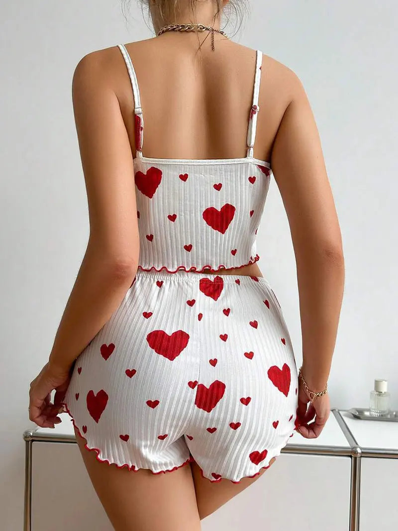 2 Pieces Set Women'S Pajama Shorts Suit home wear Print Underwear Pajama Sexy Lingerie