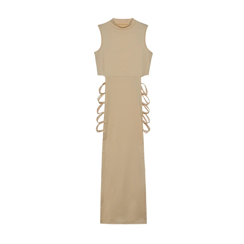 Criss Cross Cut Out Dress, Sexy, Mock Neck Sleeveless Dress