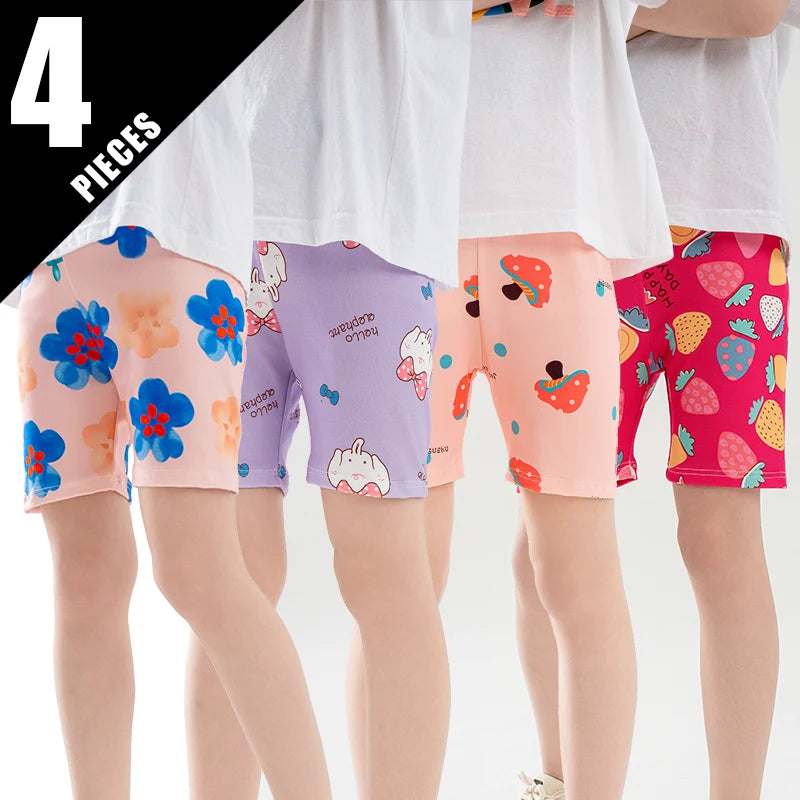 4/1 Pcs Summer Girls Cute Cartoon Printed Shorts Slim And Comfortable Children's Safety Pants Elastic Waist Home Pants Pajamas