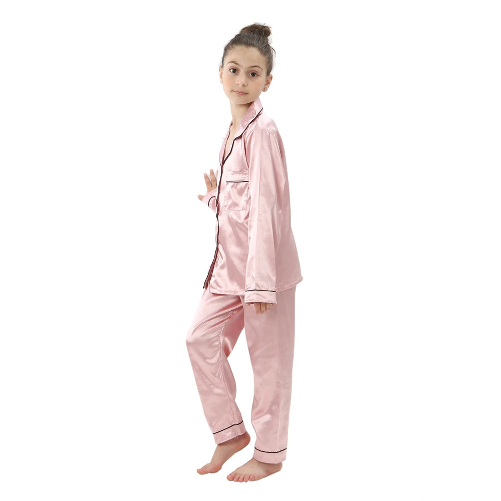 Boys Girls Satin Silk Pajamas Sets for Kids Toddler 2 to 3 4 5 6 7 8 9 10 11 12 13 14 Years Long/Short Sleeved Pink Red Pijamas