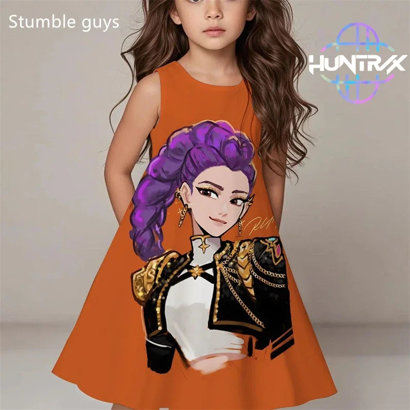 Kpop Demon Hunters Summer Dress Girls Kids Cute Casual Beach Sleepwear Fashion