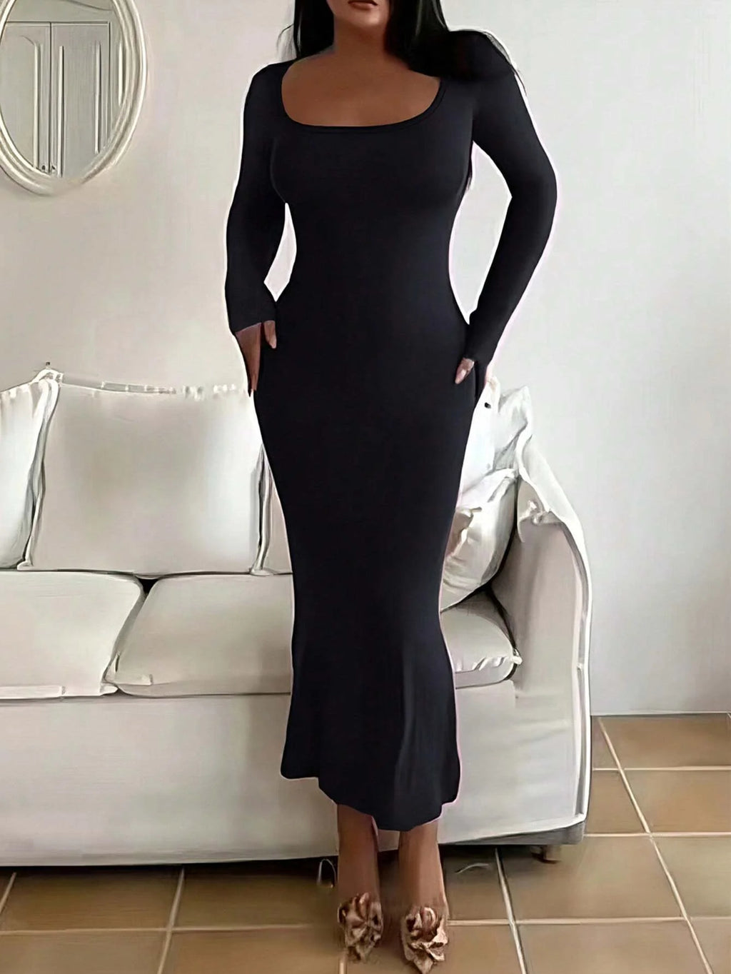 Women's Solid Long Sleeve, Chic Basic Minimalist Casual Fashion