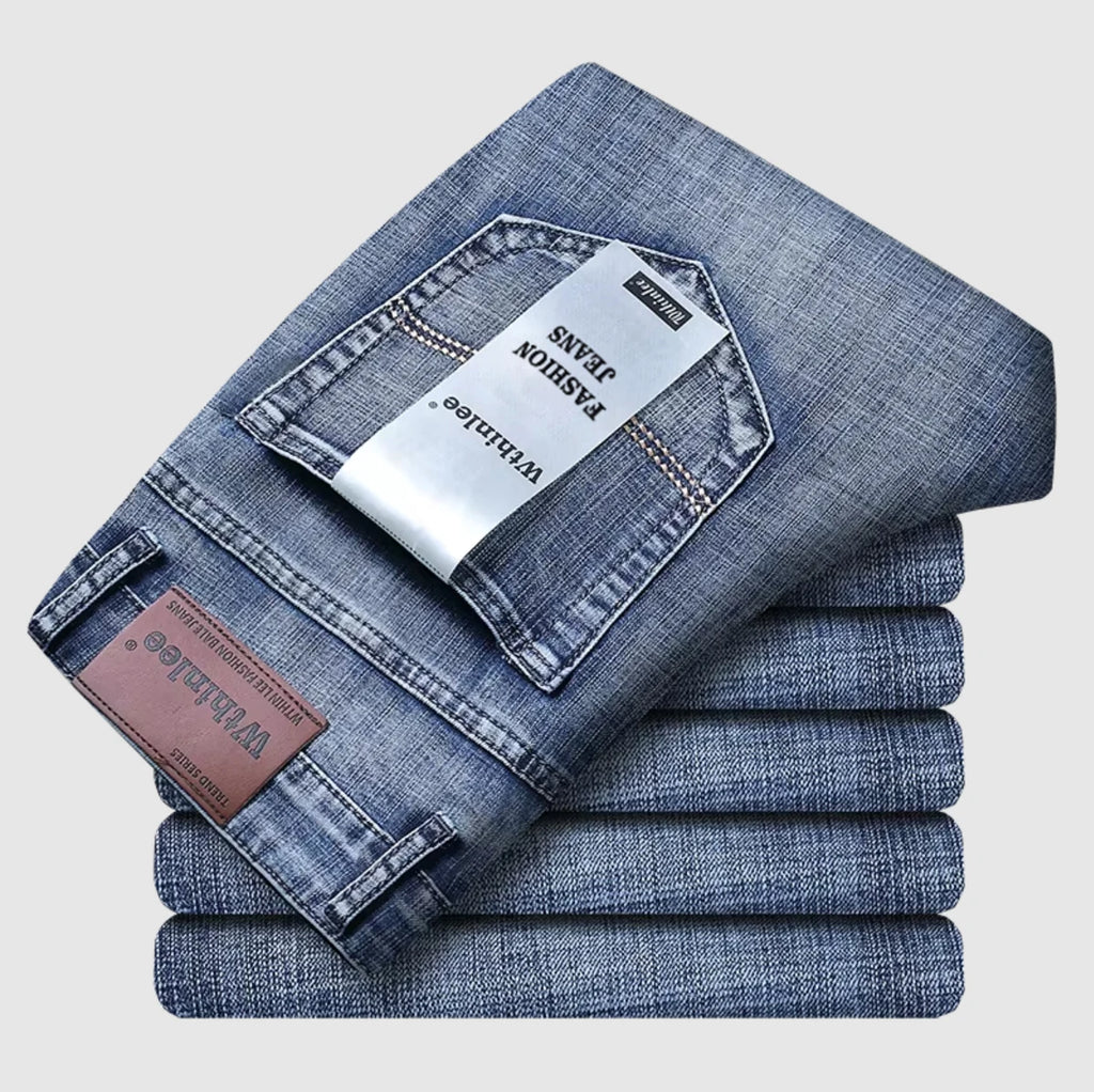 Wthinlee New Business Men's Jeans Casual Straight Stretch Fashion Classic Blue Black Work Denim Pant Trousers Male  Clothing