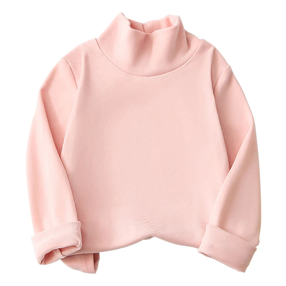 Soft and Comfortable Children Long Sleeve Solid Color T-Shirt with Half High Neck Suitable Autumn and Winter Cold Season Wearing