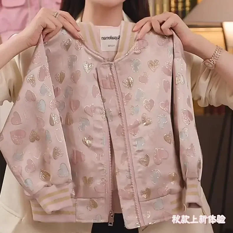 Girls' Chinese Style Embroidered Baseball Jacket - Autumn Jacquard Coat Windbreaker for Big Kids, Lightweight Vintage Outerwear