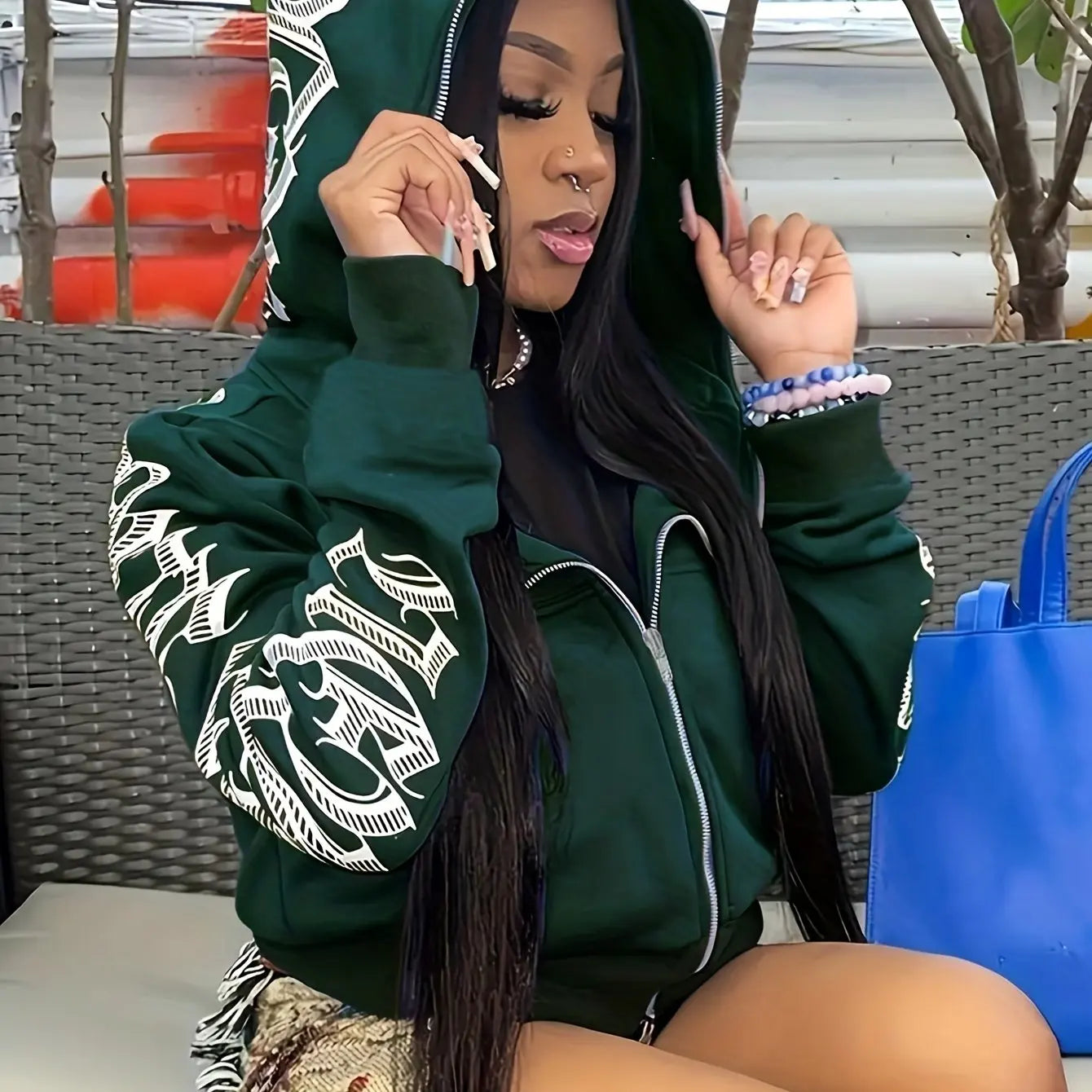 Women’s Letter Print Zip Hoodie