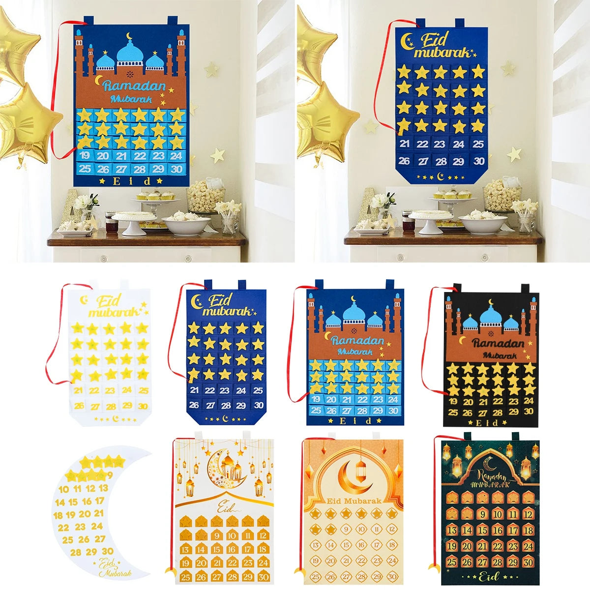 2026 Ramadan Countdown Calendar Eid Mubarak Felt Countdown Ramadan Calendar Muslim Party Decoration Craft Eid Al-Adha Ornament