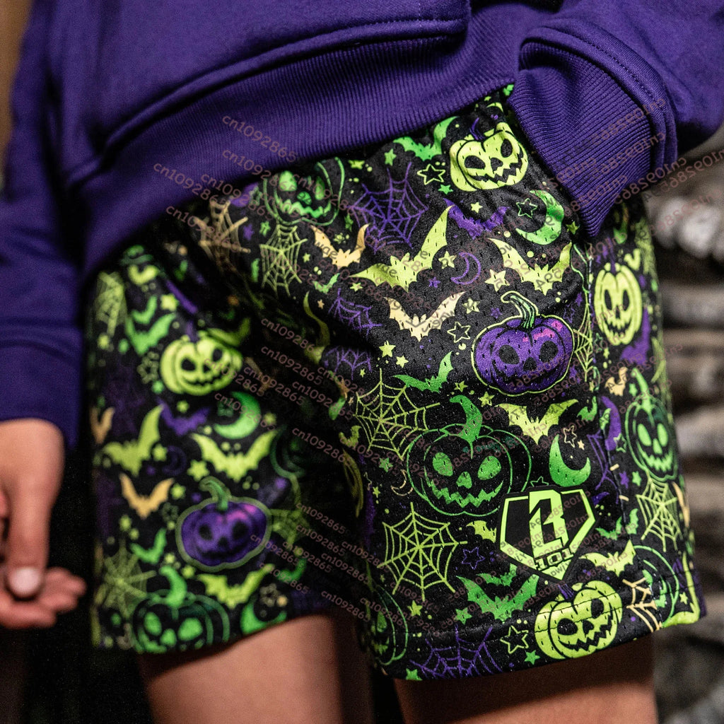 2025 New Autumn/Winter Men Women Kids Fashion Sweatpants Loose Shorts Halloween Bat Ghost Pattern BASEBALL LIFESTVLE 101 Shorts
