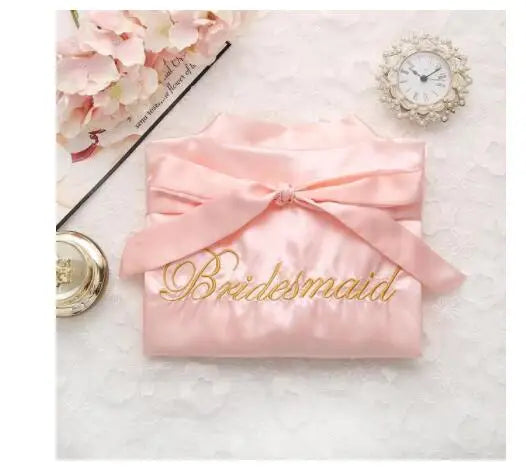 Bride Bridesmaid Wedding Robe Embroidery Kimono Bathrobe Gown Nightgown Casual Satin Short Women Sexy Nightwear Sleepwear