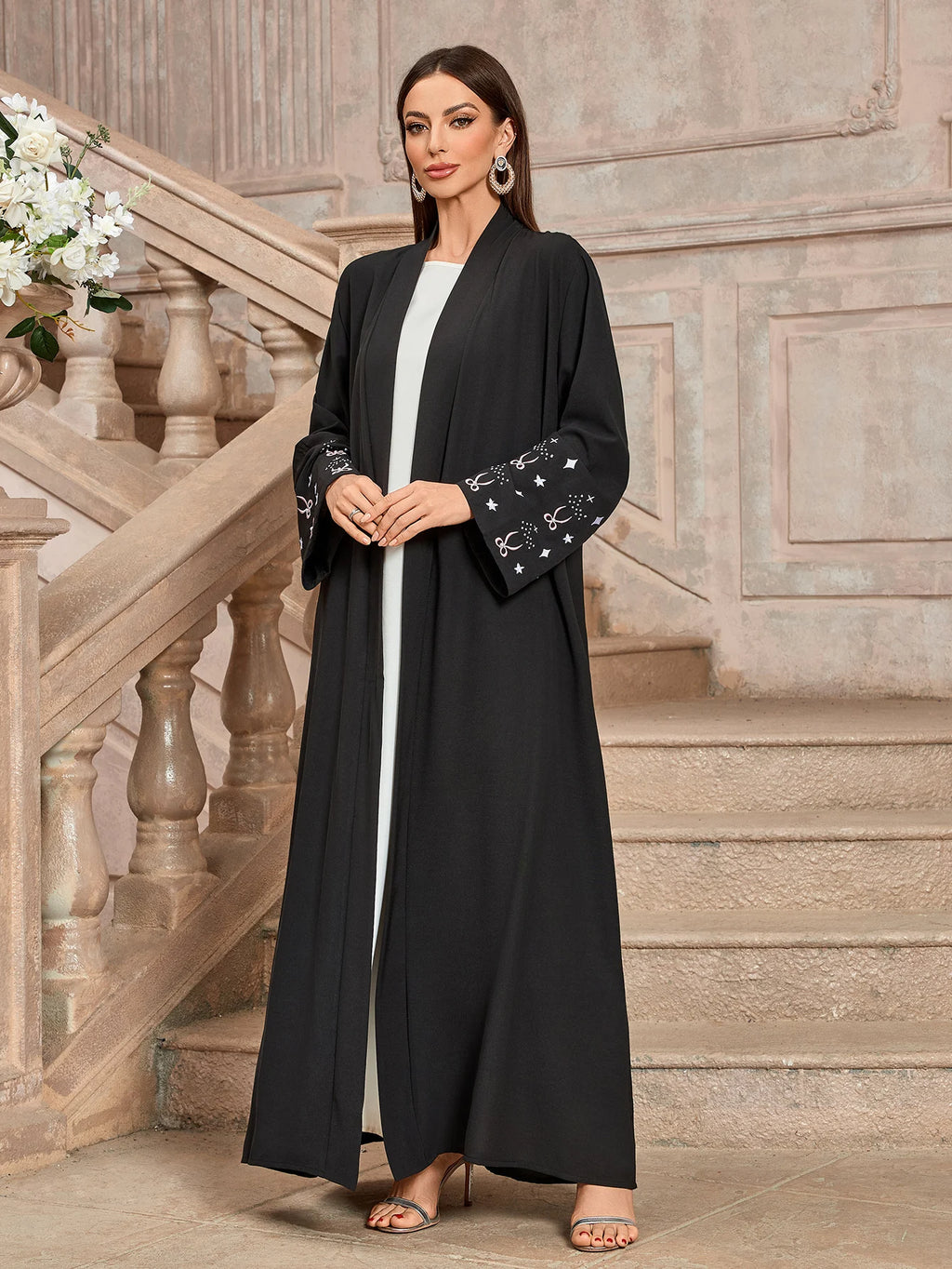Pearl Embroidery Dubai Hijab Abaya Dress Luxury Ramadan Arabic Muslim Women Black Modest Cardigan Coat Islamic Turkey Solid Robe