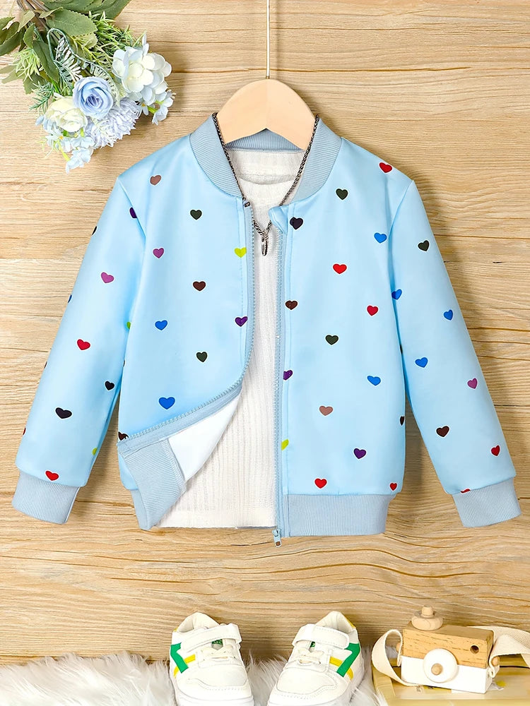 Girls Colorful Love Print Zipper Jacket Children's Spring and Autumn Casual Coat
