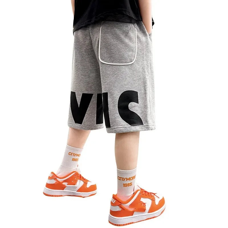 Kids Boys Casual Shorts School Pants Elastic Waist Letter Print Clothing Black Grey Running Shorts 4 5 7 8 10 12 13 14Years Old