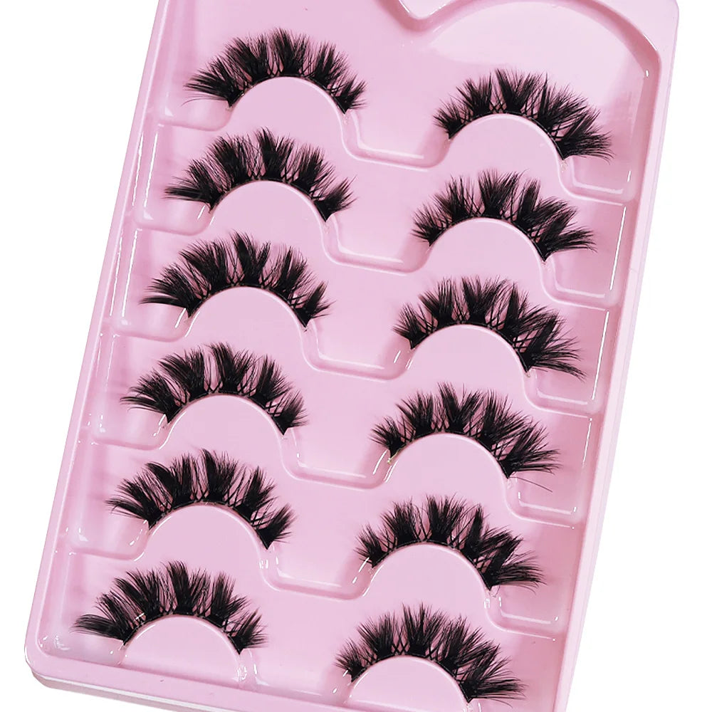 MIOFIA 6 Pairs Natural Fluffy Fake Eyelashes Wispy 3D Mink Lashes Lightweight Soft Reusable Cat Eye Fake Lashes Makeup Tool