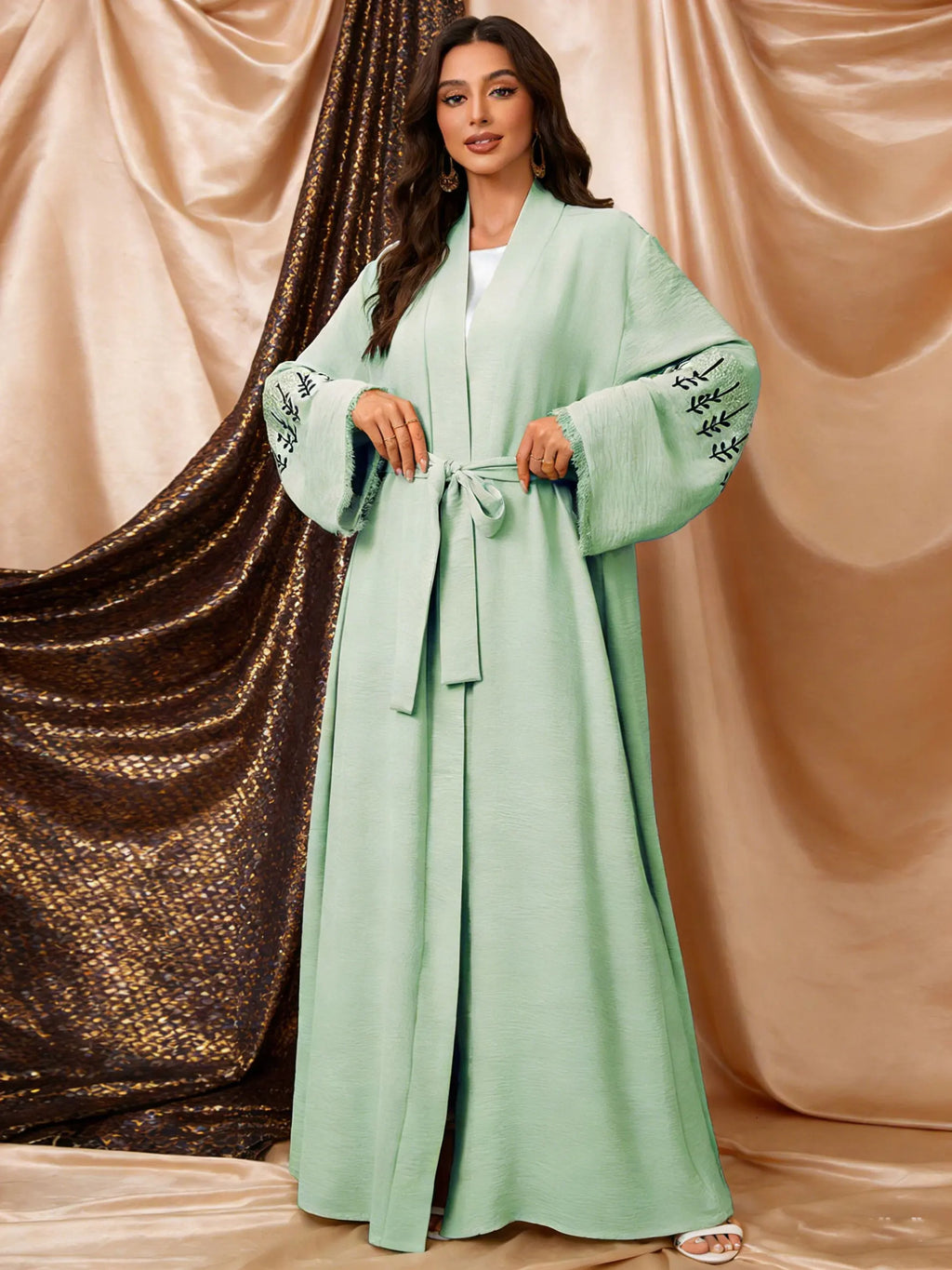 Spring New Arrival Long Abaya Dress 2026 Features Unique Embroidered Sleeves  Islam Kimono Kaftan Muslim Women Abaya Belted Robe