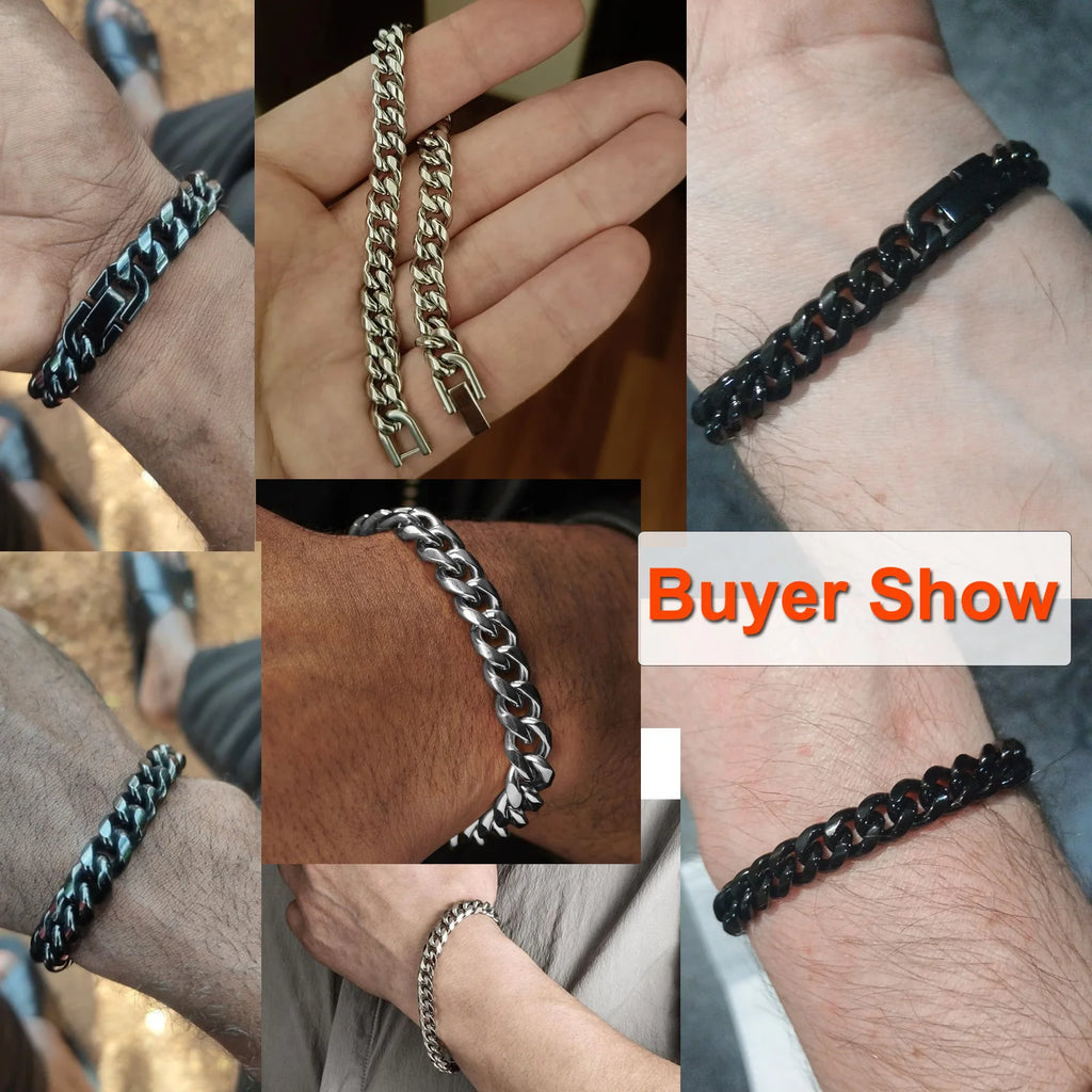 Vnox 18cm/20cm/22cm Stainless Steel Bold Cuban Bracelets for Men Women,6mm/8mm/10mm/12mm Width Miami Curb Links Wristband Gift