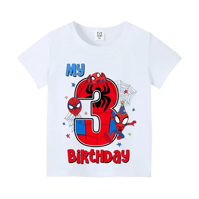 Spiderman Kids Number T-shirt Birthday  Summer Toddler Clothes