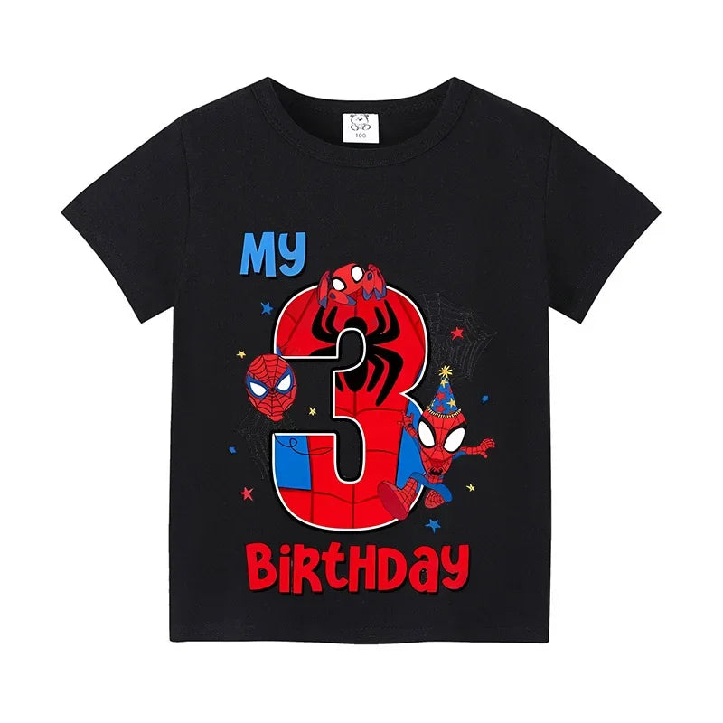 Spiderman Kids Number T-shirt Birthday  Summer Toddler Clothes