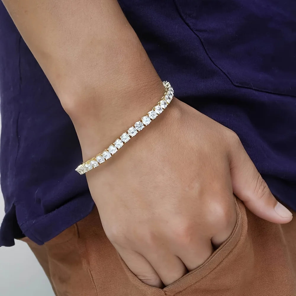 New Pure Copper Tennis Chain Bracelet - Zirconia Hip Hop Jewelry for Men & Women (Anti-Tarnish, Christmas/Halloween Gift)