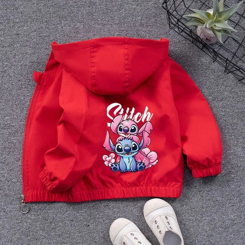 Spring Autumn Baby Girls Boys Hooded Jacket Fashion Cartoon Lilo and Stitch Outerwear Tops Children Windbreaker Coat Kids Clothe