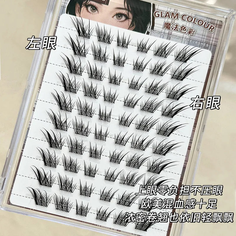 No Need Glue Fox Eye Effect Fluffy False Eyelashes Self-adhesive Reusable Segmented Thick Winged Lash Daily Use