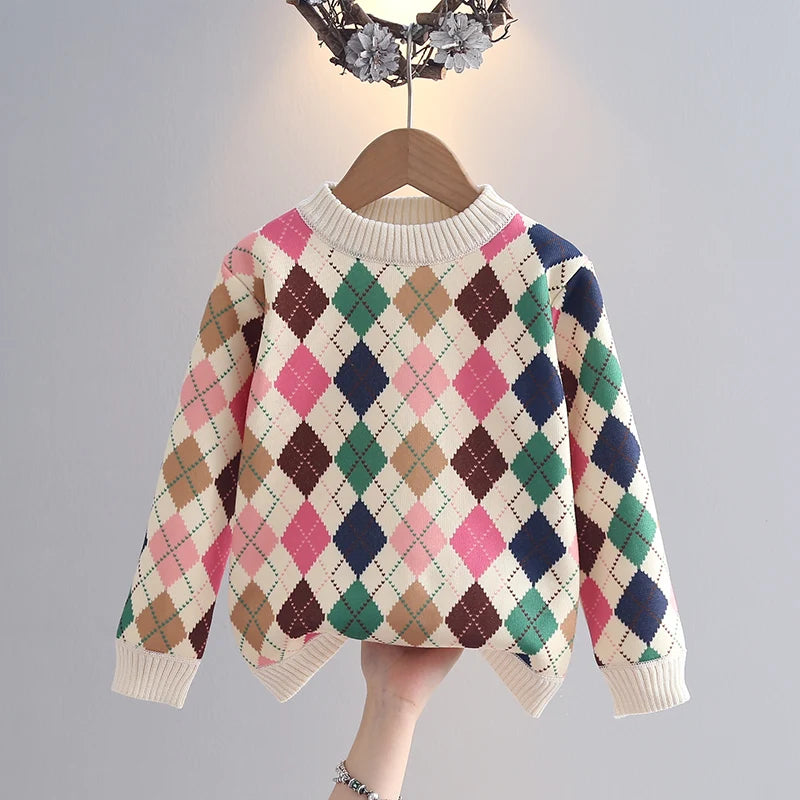 Girls' Sweater Thickened Autumn/Winter New Fashionable Versatile Children's Knitted Sweater Girls' Top Sweet and Cute