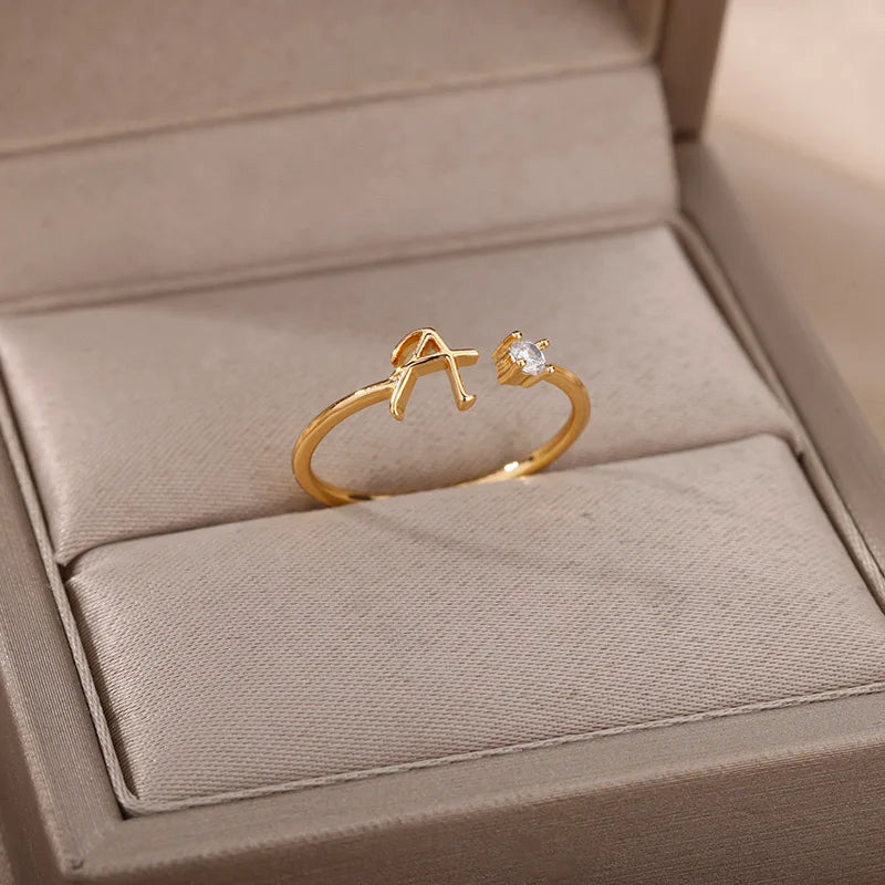 Tiny Initial Letter Rings For Women Stainless Steel A-Z Letters Adjustable Ring Female Christmas Aesthetic Jewelry bijoux femme