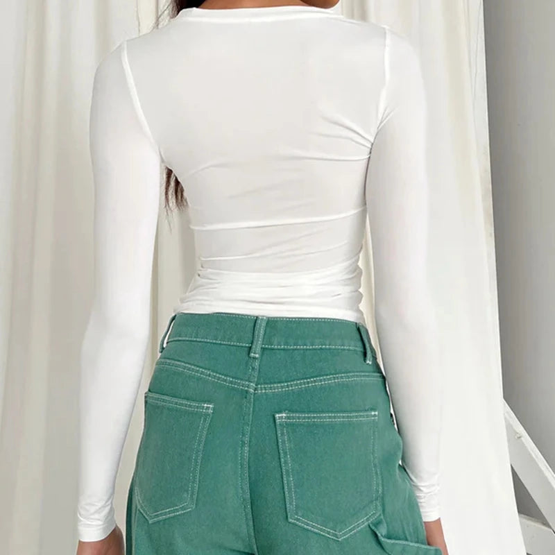 Woman Clothing Long Sleeve T-shirt Slim Fit