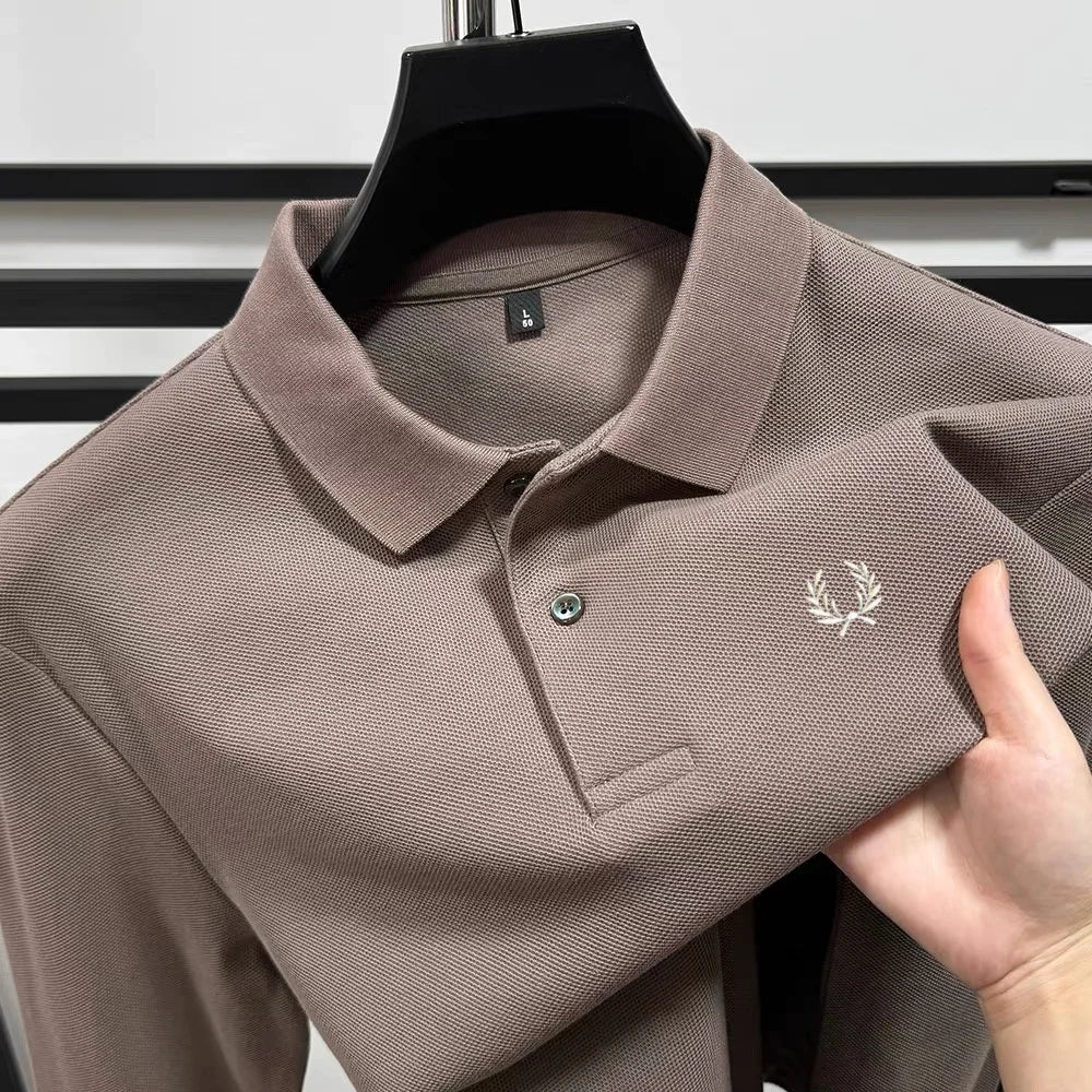 100% pure cotton high-end brand men's long sleeved polo shirt autumn fashion new luxurious original embroidery top golf T-shirt