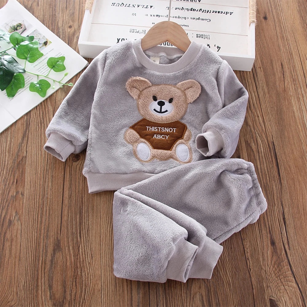 Bear Leader Coral Fleece Pajama Sets Baby Boys Girls Winter Plus Velvet Thick Flannel Homewear Children Warm Sleepwear Suit 2Pcs