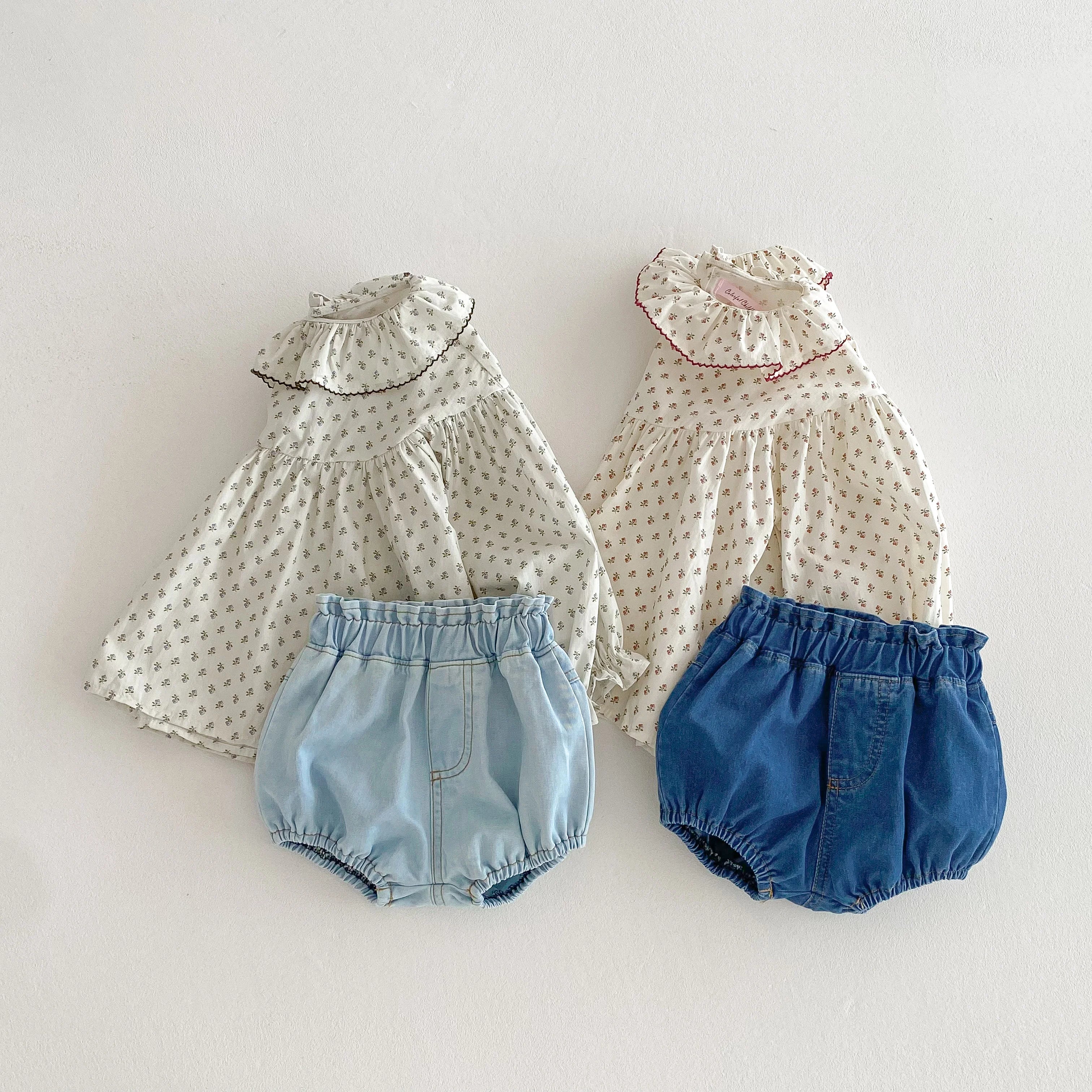 Baby Denim Bloomers Shorts Newborn Soft Cozy Cotton Toddler Boys Girls Summer Shorts Pants Ruffles Waist Kids Clothing 0-3T