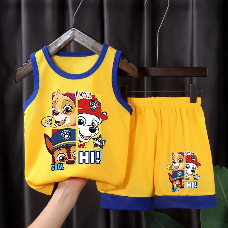 PAW Patrol Cartoon Printed Children Quick Drying Mesh Sport Clothes Sets Boys Basketball Clothes Suit Girls Breathable Vest Set
