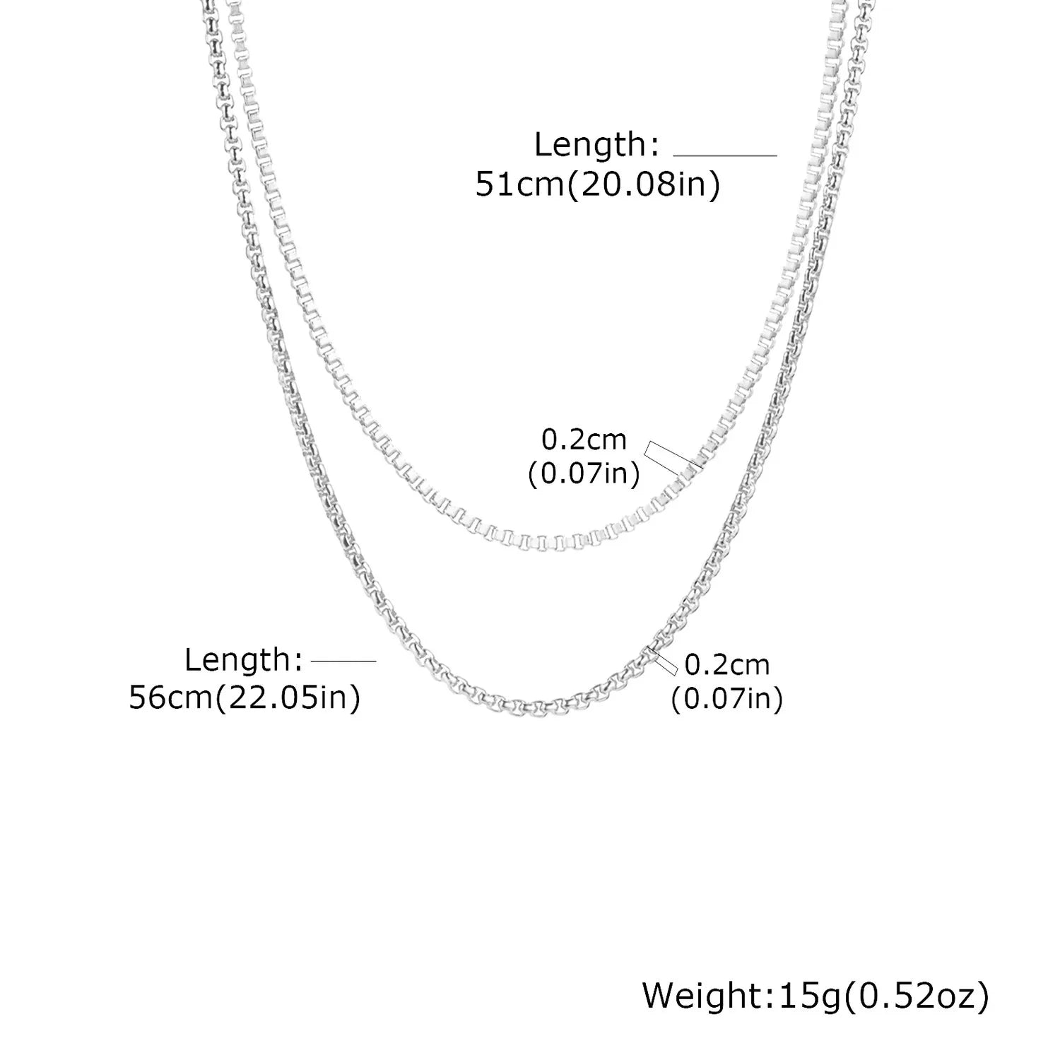 2pcs/set Thin Chain Necklace for Men Boys,Stainless Steel Gold Silver Color Box Chain Collars,Stylish Male Jewelry Gift