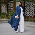 2025 Dubai Muslim Open Black Abaya Striped Retro Ethnic Cardigan Robe Dubai Middle Eastern Saudi Arabia Eid Clothes Black