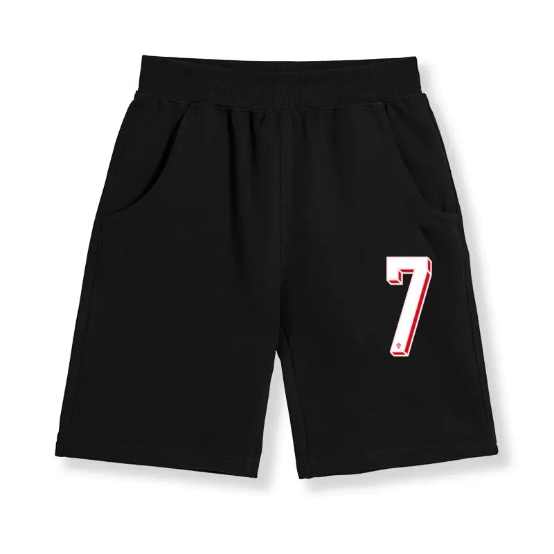 Children Shorts with Football Numbers Boys' Summer Sports Pants Thin Cotton Half Pants No.7-10