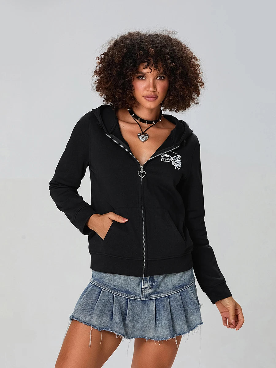 Women s Pullover Hoodie Stylish Floral Print Long Sleeve Sweatshirt with Unique Wing Design Fashionable Streetwear Jacket for