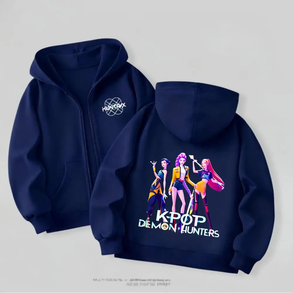 Kpop Demon Hunters Girls Hooded Jacket Spring New Kids Clothing Casual Cartoon Outerwear Children's Clothes Fashion Coats Thin
