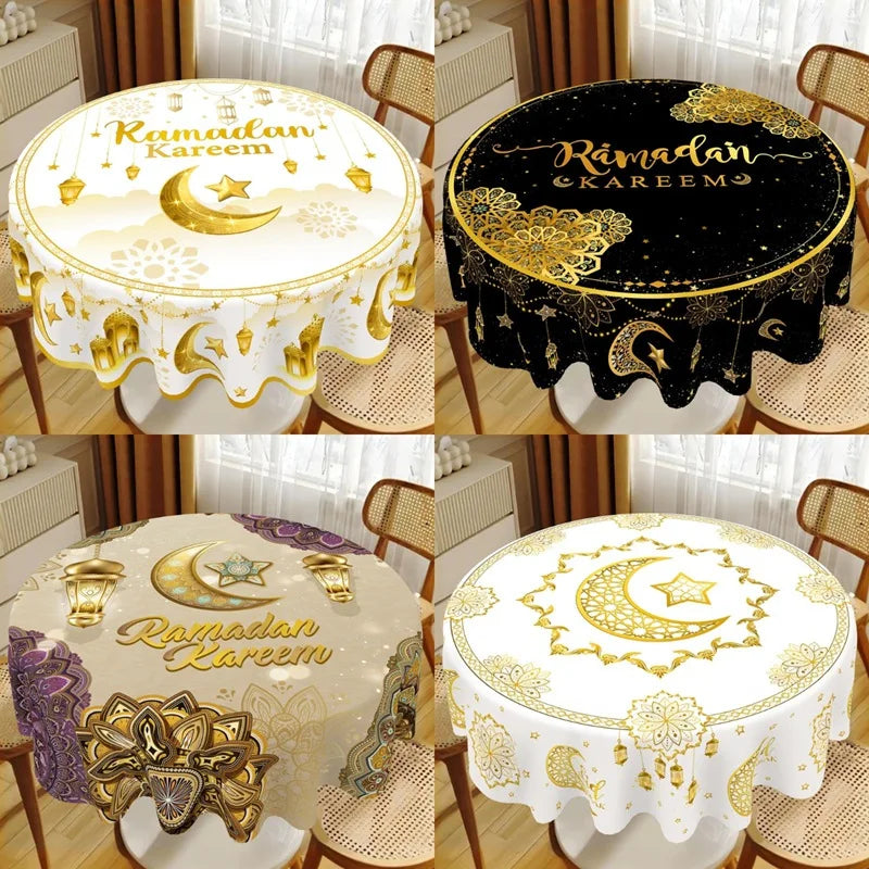 Ramadan Kareem Eid mubarak Polyester Round Tablecloth Ramadan Decor For Home 2026 Islamic Muslim Party Supplies EID Al Adha