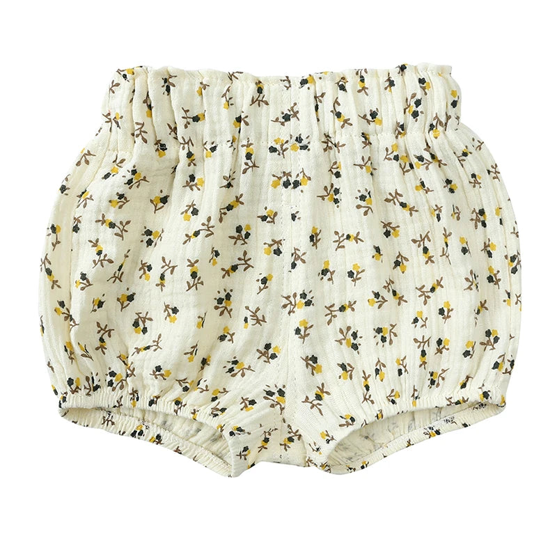 Summer Infant Baby Boy Girl Ruffle Cute Cotton Linen Cartoon Print Bloomer Shorts Toddler Panty Diaper Covers Loose Harem Shorts