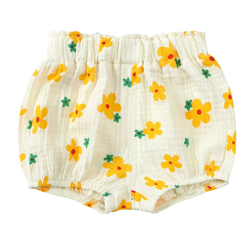 Summer Infant Baby Boy Girl Ruffle Cute Cotton Linen Cartoon Print Bloomer Shorts Toddler Panty Diaper Covers Loose Harem Shorts