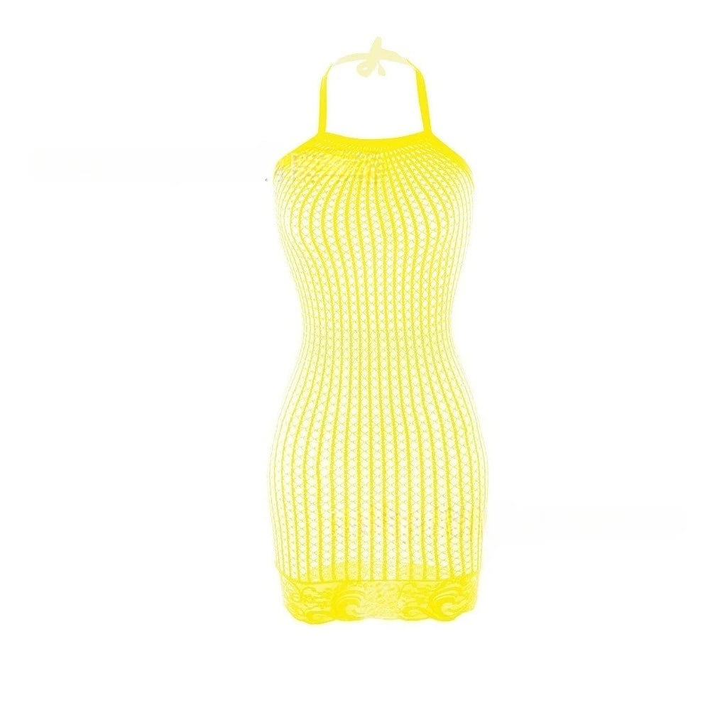 1PC Women Sexy Fishnet Cover Up Without Bikini Hollow Out See Through Bodycon Dress Beachwear Summer Women's Swimwear