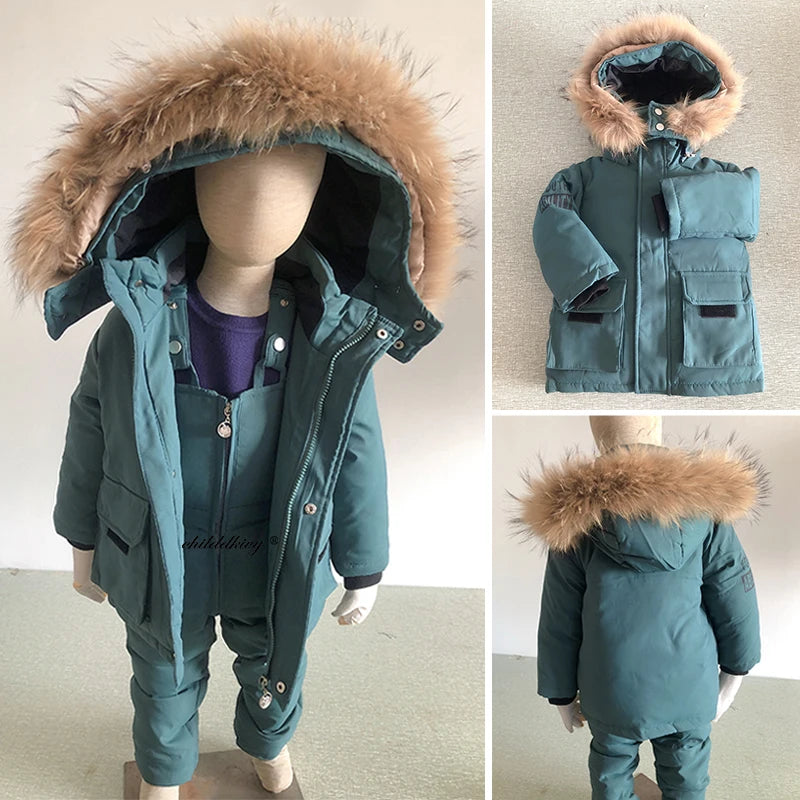 Kids Down Jacket with Fur Collar (1–5Y)