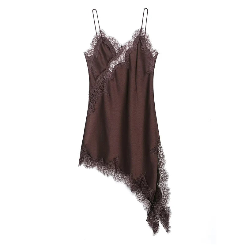 Satin Sexy Lace Spliced Short Sling Dress Women Sleeveless Backless