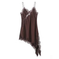 Satin Sexy Lace Spliced Short Sling Dress Women Sleeveless Backless