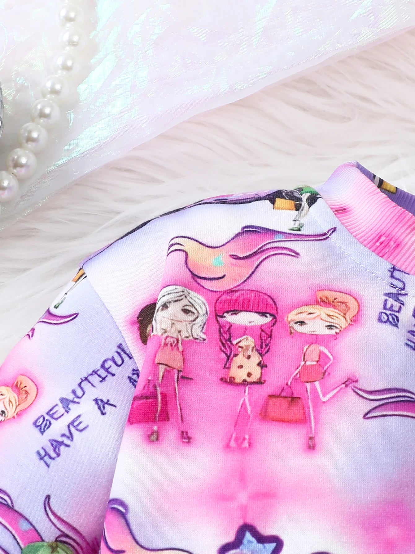 Girls' Casual Fashion Knitted Long-Sleeved Round-Neck Cartoon Print Sweatshirt Pullover