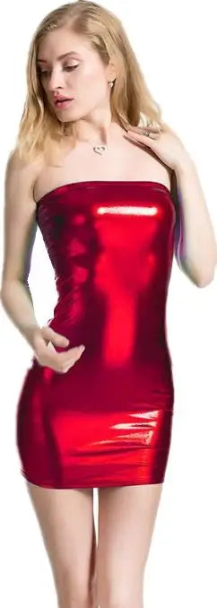 Sexy Wrap Chest Strapless PU Leather Bodycon Dress Women Backless Sleeveless Skinny Mini Dress Elegant Club Party Vestidos