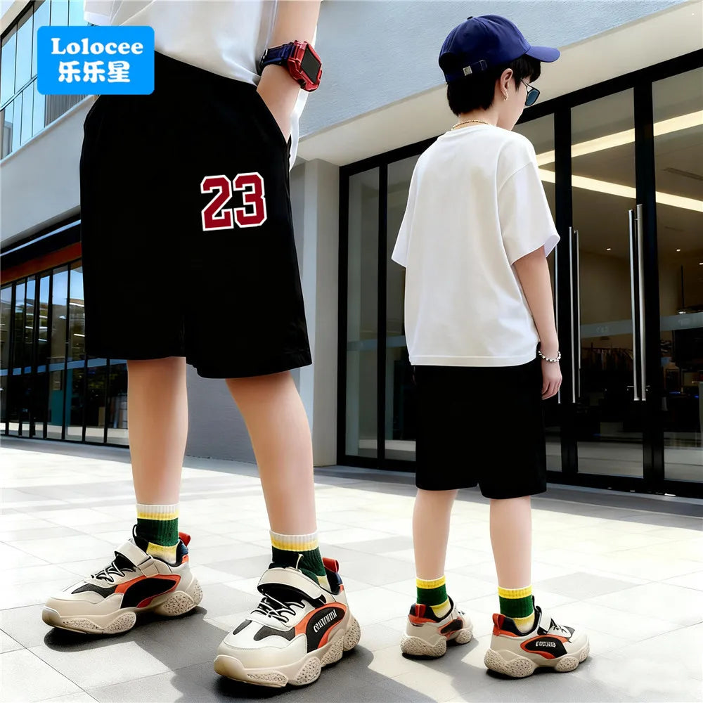 3-14 Years Summer Children Boys Cotton Shorts Number 23 Printed Short Trousers Teens Basketball Sports Short Sweatpants SZ23